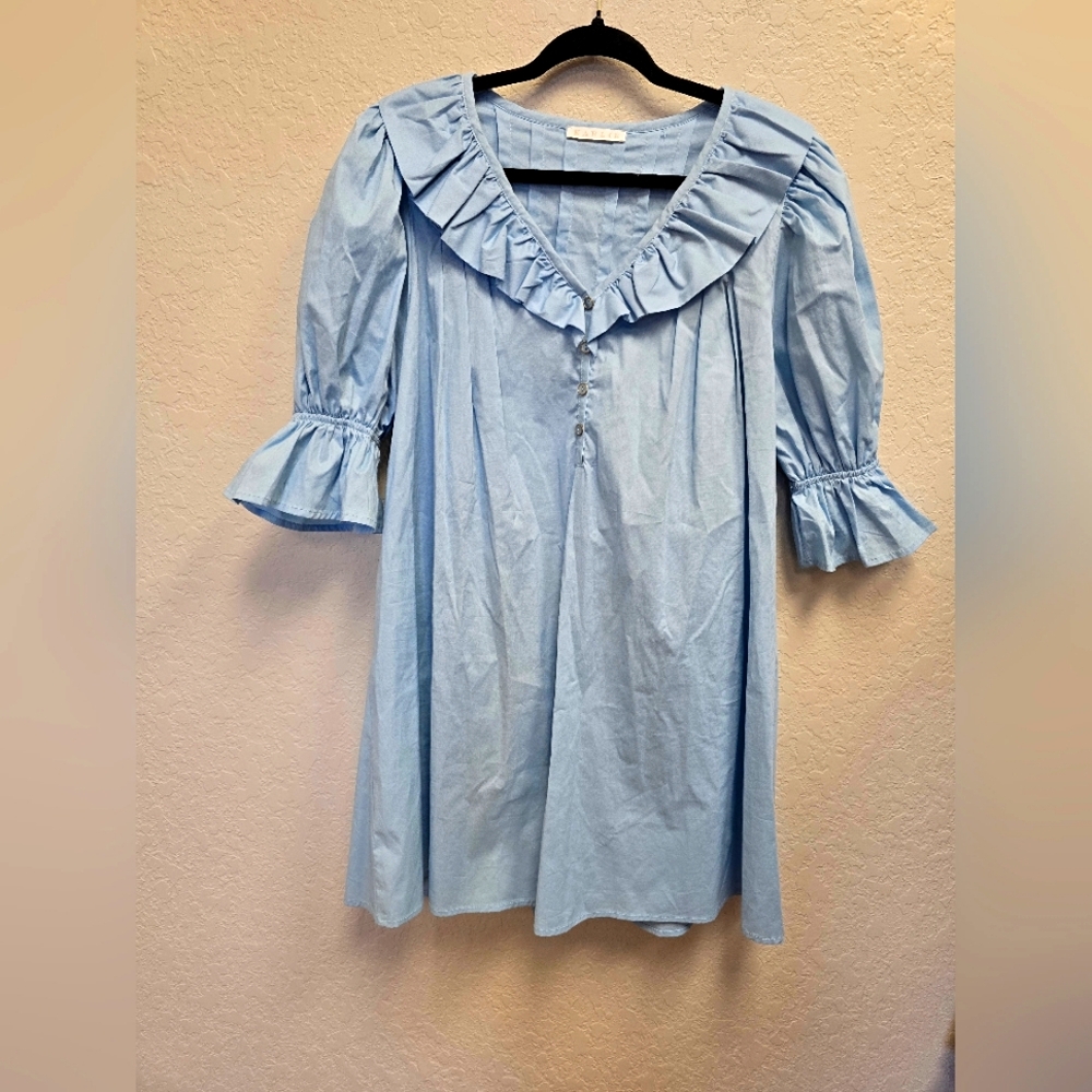 Light Blue Ruffle V-Neck Women's Dress